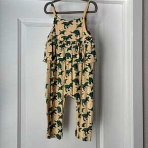 Kate Quinn Green Dinosaur Spaghetti Strap Ruffle Jumper Size 2T Bamboo VGUC